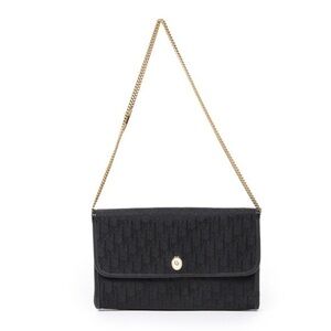 Dior vintage trotter black canvas purse with gold chain